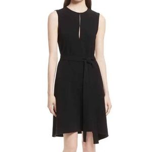 Theory Black Dress Sleeveless Belted Crepe Fit N Flare  Size 12 $455 LBD